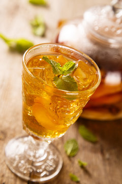 Tea with fruits and fresh mint