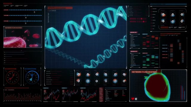 Heredity.Human DNA, Futuristic medical application. Digital user interface.