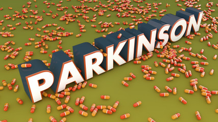 3D text and word parkinson and pills
