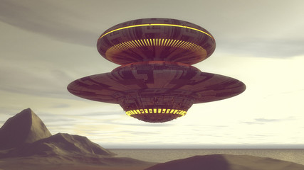 Obrazy na Szkle  renderowania 3D. Futurystyczny statek kosmiczny UFO