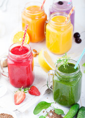 Smoothies, juices, beverages, drinks variety 