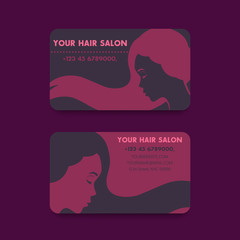 Business card design template for hair salon with long-haired girl, vector illustration