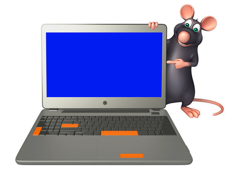 Rat cartoon character with laptop