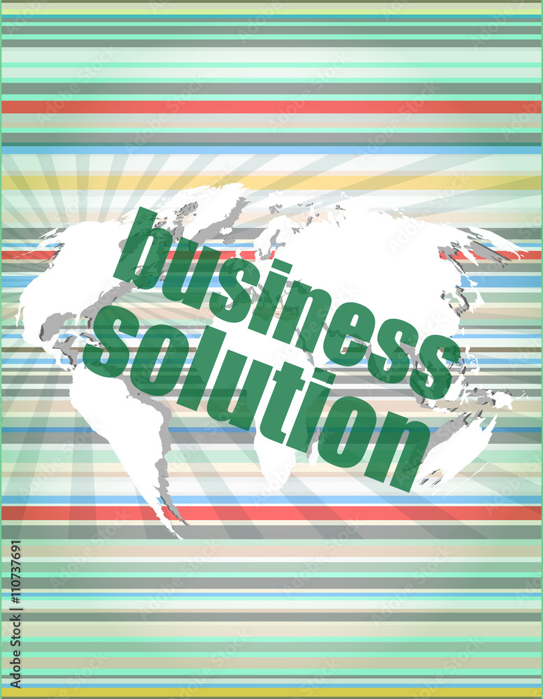 Poster words business solution on digital screen, business concept vector quotation marks with thin line sp