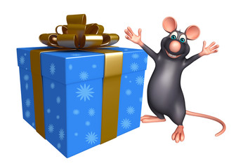 cute Rat cartoon character with giftbox