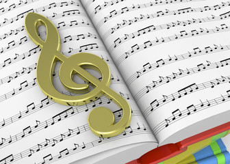 Treble Clef and note on Pentagram - 3D