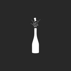 Champagne bottle explosion sign simple icon on background