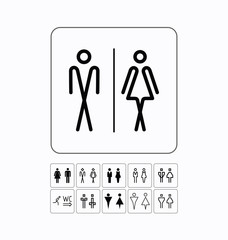 Toilet sign door/wall plate. Original WC icons set.