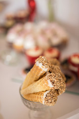 Delicious ice cream dessert in bowl