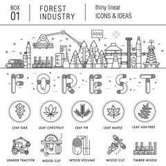 Forest industry in modern thin linear style with various timber