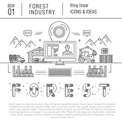 Forest industry in modern thin linear style with various timber