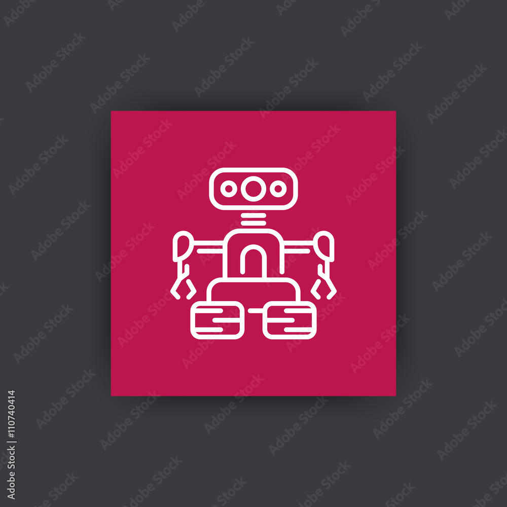 Aufkleber robotics linear icon, robot sign, mechanical engineering square icon, vector illustration