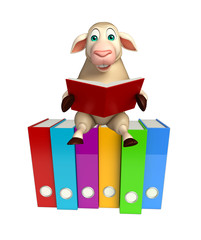 Fototapeta premium cute Sheep cartoon character with books and files