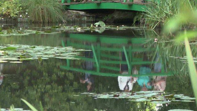 Reflection of the Japanese bridge in the pond of  Monet&rsquo;s Garden, Giverny, France
