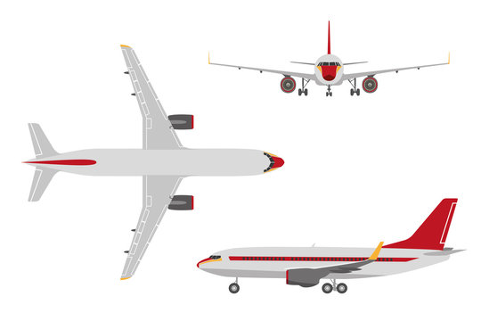 Drawing plane in a flat style on a white background. Top view, f