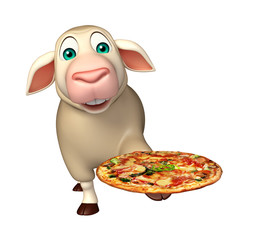 cute Sheep cartoon character with pizza