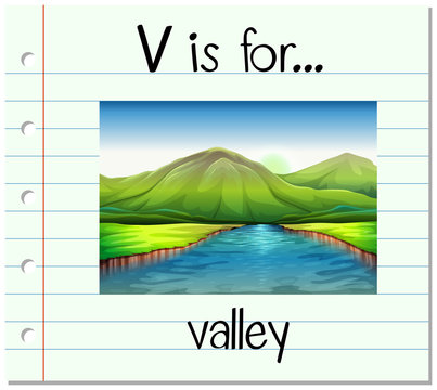 Flashcard letter V is for valley