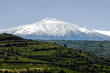 Stoff pro Meter Paesaggio con etna, il più grande vulcano attivo di europa, in sicilia © carmelocesare