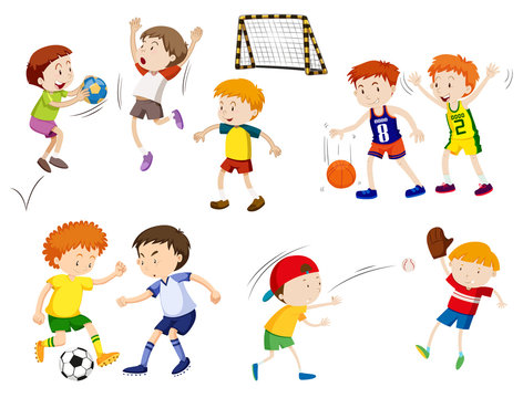 Boys playing different sports