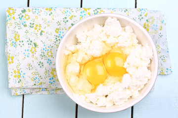 cottage cheese with raw chicken eggs homemade food eco product