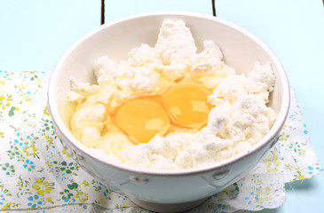 cottage cheese with raw chicken eggs homemade food eco product