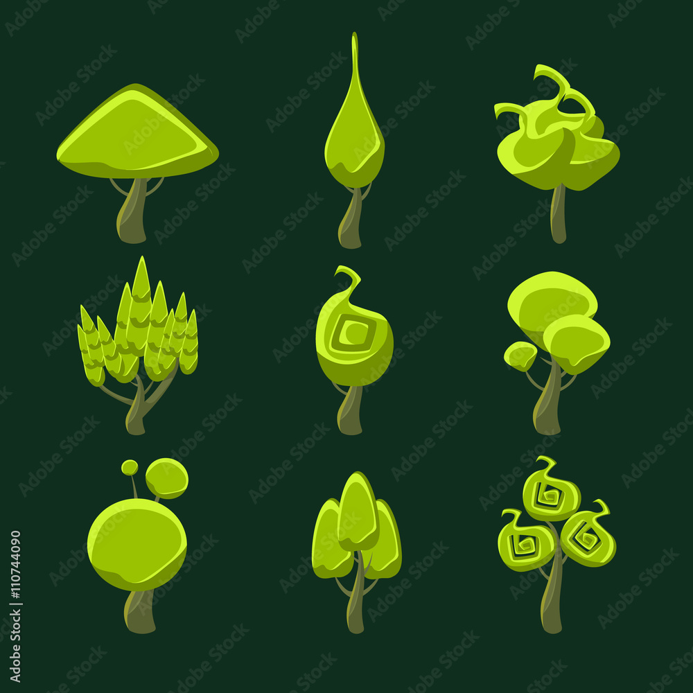 Poster trees with weird shape crown set