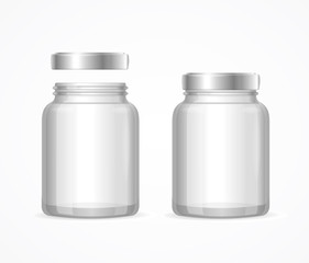 Glass Jars Bottles Empty Transparent. Vector