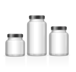 Glass Jars Bottles Empty Transparent. Vector