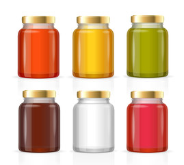 Glass Jars Bottles Empty Transparent. Vector