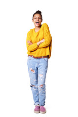 Fototapeta premium Cheerful african girl with arms crossed