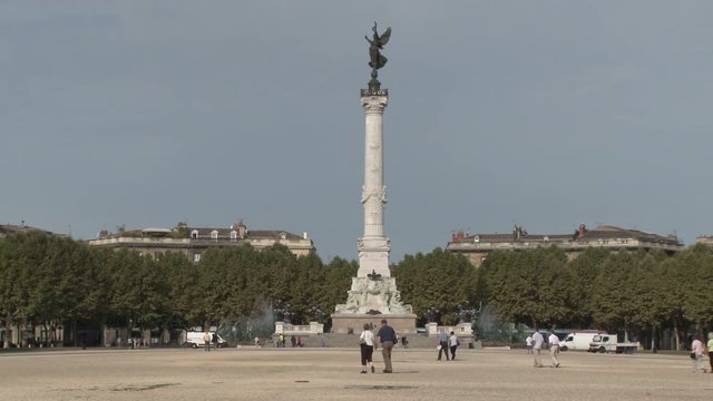 Wide shot of the Monument aux Girondins in the Place des Quinconces in Bordeaux, France