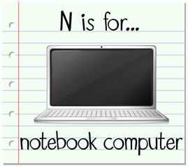 Flashcard letter N is for notebook computer