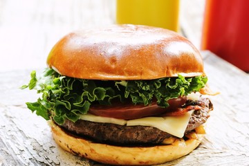 Classic beef burger, selective focus