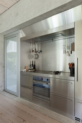 Interior, stainless steel kitchen