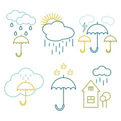 Set icons outline of the weather. Imagesrainy autumn weather. Ve