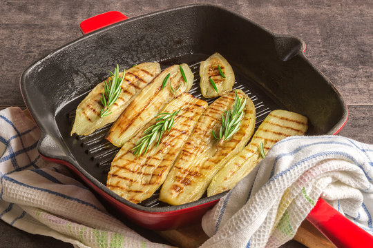 Eggplant, baked on a pan-grill