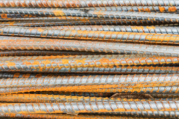 Steel rods or bars used to reinforce concrete, in warehouse