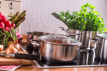 cooking pots on the stove