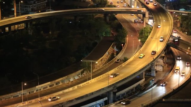 Bangkok Expressway and Highway top view, Night scene with traffic light, Thailand