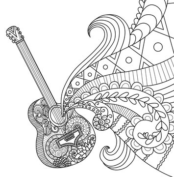 Guitar line art design for coloring book for adult