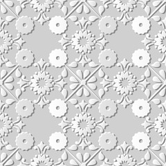Seamless 3D white paper cut art background 379 cross round vintage flower
