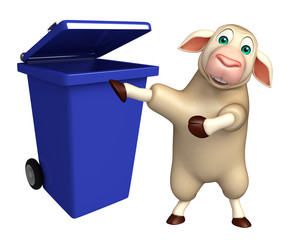 cute Sheep cartoon character with dustbin