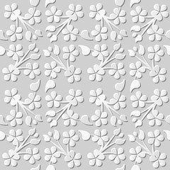 Seamless 3D white paper cut art background 381 cross clover leaf vine
