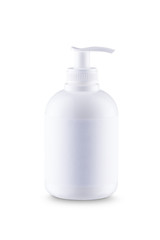 White bottle of liquid soap with white label and clipping path