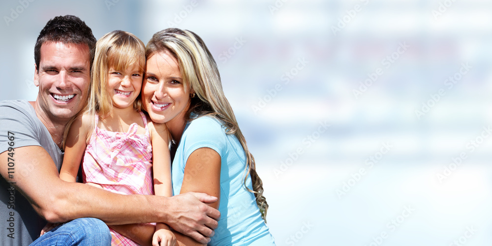 Poster happy family with child.