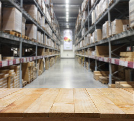 interior of warehouse. Rows of shelves with boxes