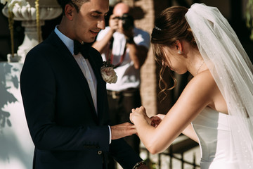 Wedding ceremony of the young couple in love