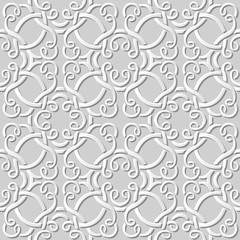 Fototapeta premium Seamless 3D white paper cut art background 391 curve spiral cross frame line 