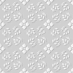 Seamless 3D white paper cut art background 394 vintage flower spiral leaf
