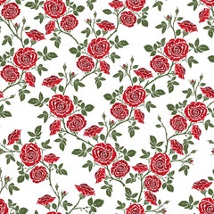 Vector seamless pattern - romantic red roses.